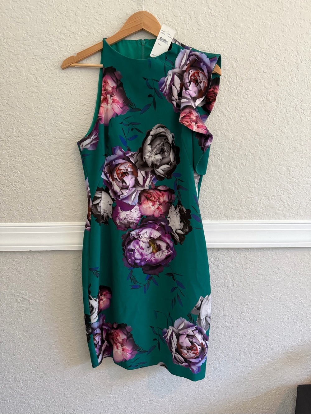NWT Black Halo Emerald Green One-Shoulder Floral Dress - Size 8